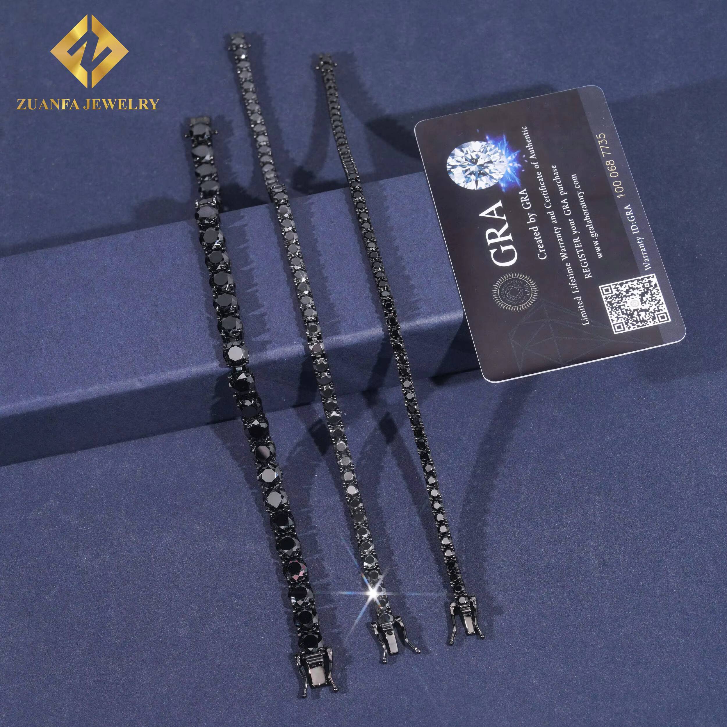 Black Moissanite Tennis Chain 925 Sterling Silver Moissanite GRA Certificate Tennis Chain Fashion Jewelry for Men Women Gift