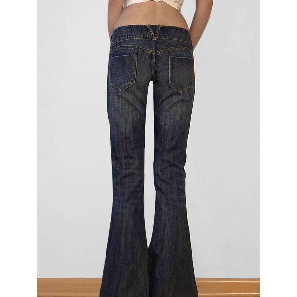 Weekeep Vintage y2k Flared Retro Button-up Low Rise Casual Denim Pants Haruku 2000s Trousers Basic Aesthetic Mom Jeans