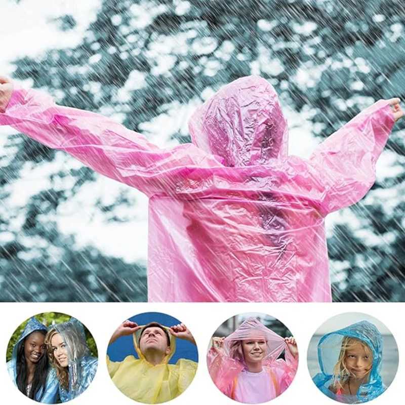 Disposable Rain Poncho Adult Waterproof 5 Multipack Emergency Clear Raincoat Ponchos with Caps for Travel Festival Theme Parks Y250814