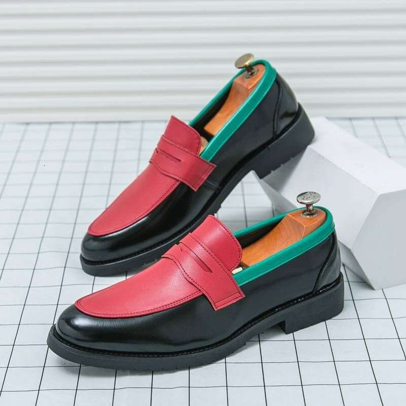 New Fashionable Black And White Color-blocking Business Casual Loafers Leather Pointed Toe Men's Banquet Dress Wedding Shoes