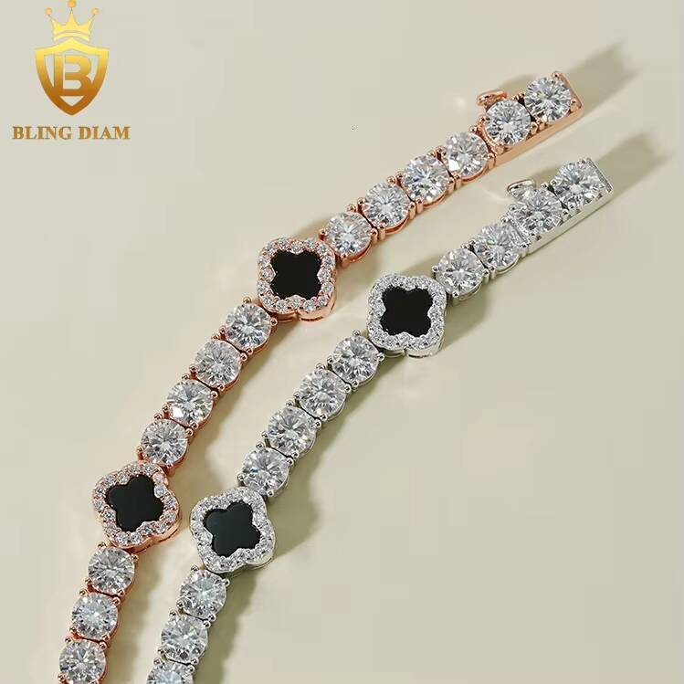 5mm Tennis Chain Four Leaf Clover Fashion New Jewelry 925 Silver VVS Moissanite Bracelet GRA Certificate