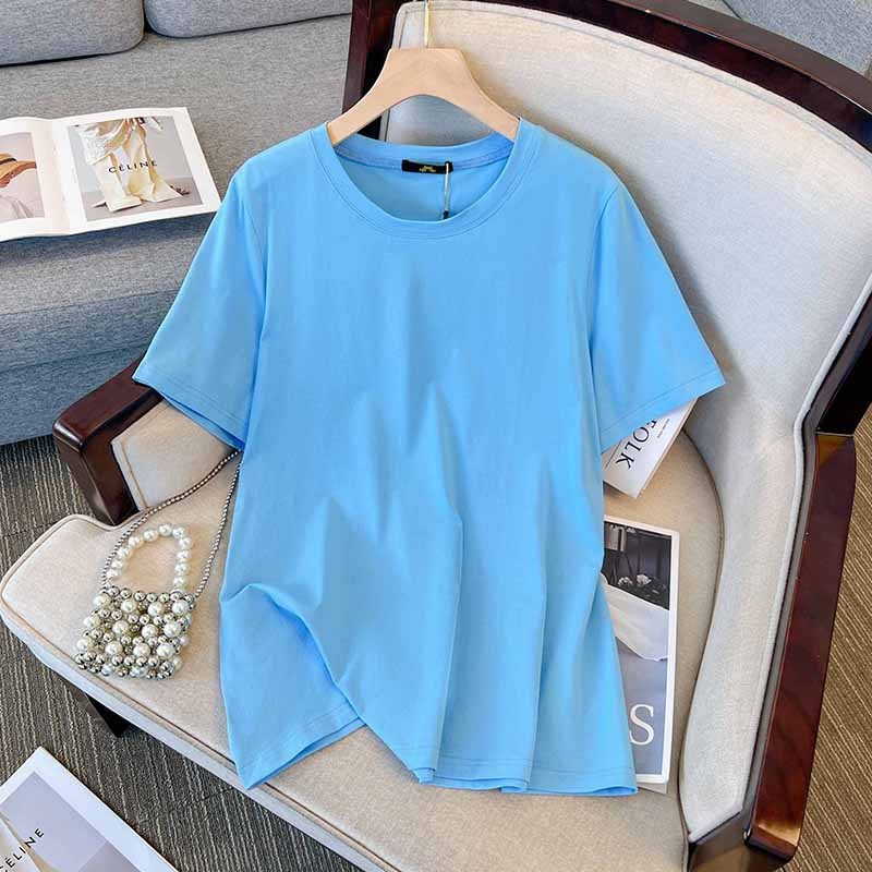 K2100 120-350 catties plus size women's solid color tops short sleeves simple fat mm loose T-shirt 2024 summer new