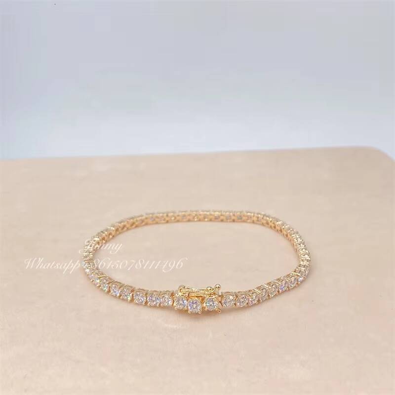 Wholesale Hip Hop Jewelry 10K Real Yellow White Rose Gold VVS Moissanite Diamond Iced Out Custom Tennis Bracelets
