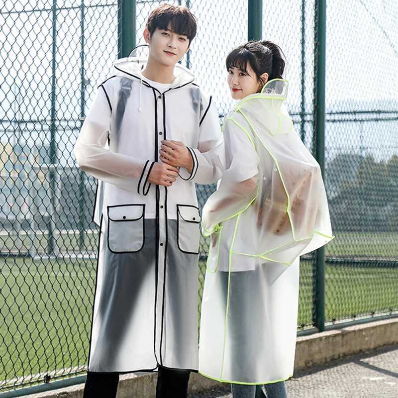 2023 New Waterproof Transparent Eva Clear Long Ladies Raincoats Women Men Fashion Rain Coat s Hooded With Schoolbag space Y250814