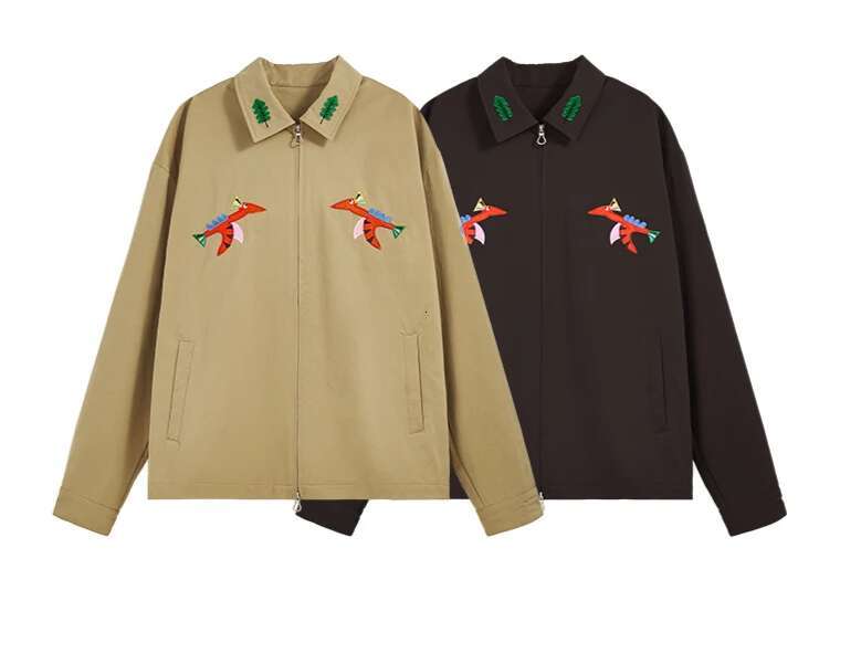 Designer Clothing 2025 IATION Men's Cartoon Embroidery Shorten Jacket American Street Style Turn Down Outerwear