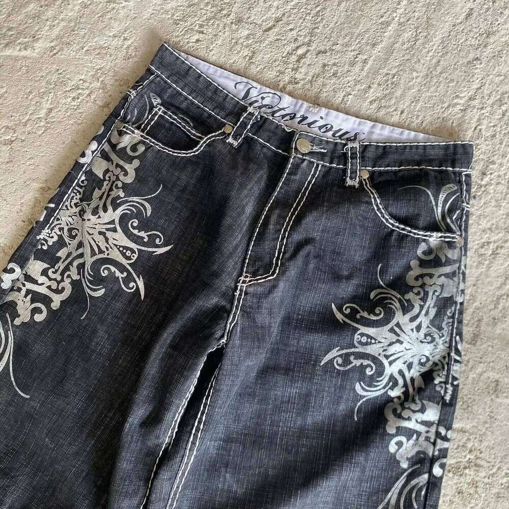 Streetwear Denim Mens Embroidery American Hip Hop Printed Loose Gothic Retro Haruku Fashion Y2K New Shorts