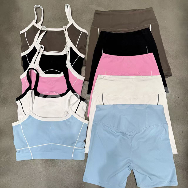 New summer bare-feeling strapless a chest pad a color-collision bra with a shoulder strap a short yoga suit for women