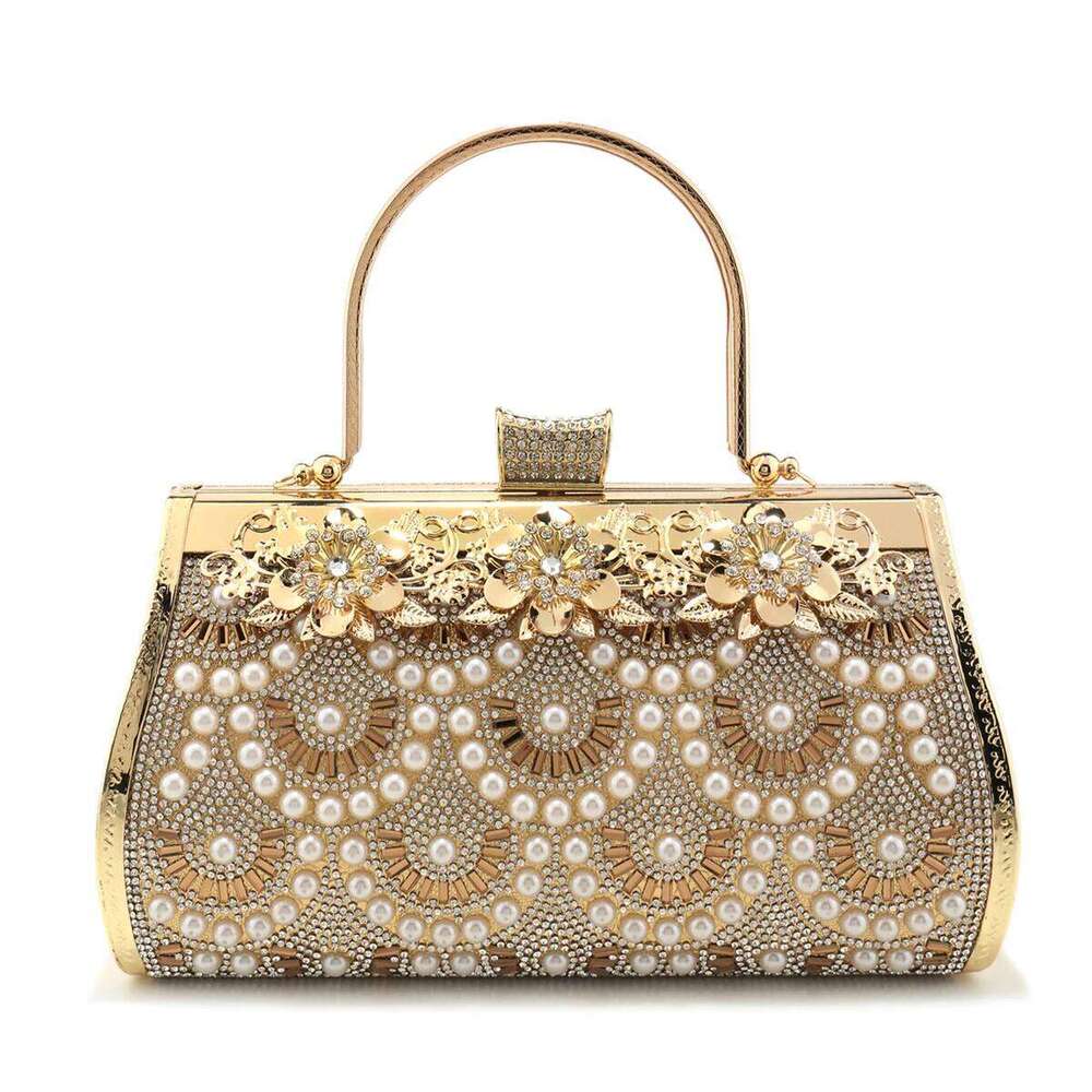 Designer bag 52 Bucket Design Clutch Golden Glitter Elegant Girl Evening Bags Rhinestones Pearl Bag With Handle Dias Handbags For Party