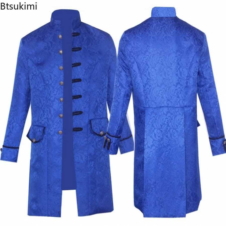 2025 New Mens Gothic Steampunk Overcoat Medieval Renaissance Vintage Jacquard Stand Collar Long Jackets Fashion Cosplay Costume W250815