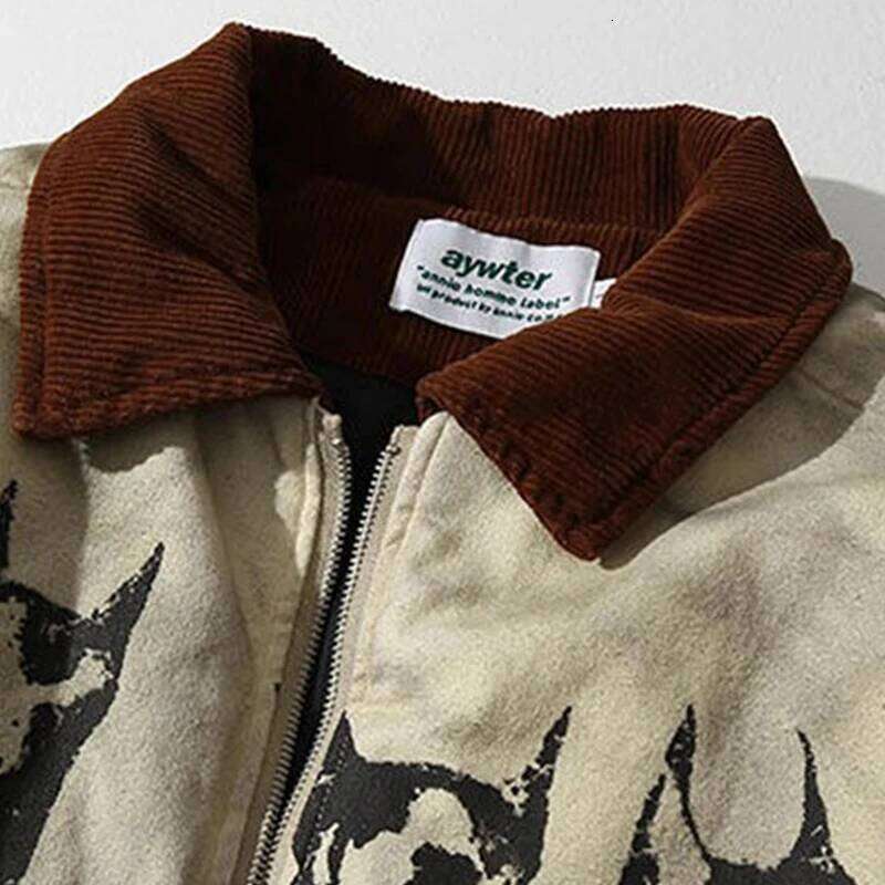 Designer Clothing 2025 Korean Lapel Zipper Varsity Jacket Niche Printed Overcoat Men Women American Style 2025 New Fashion Unisex Retro Cityboy Jacket