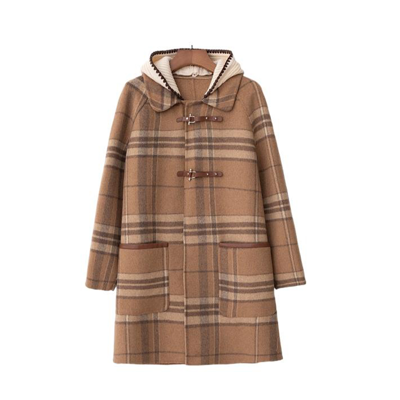 Women's College Style Plaid Pattern Coat for Fall/Winter with Hood - Classic Retro Design