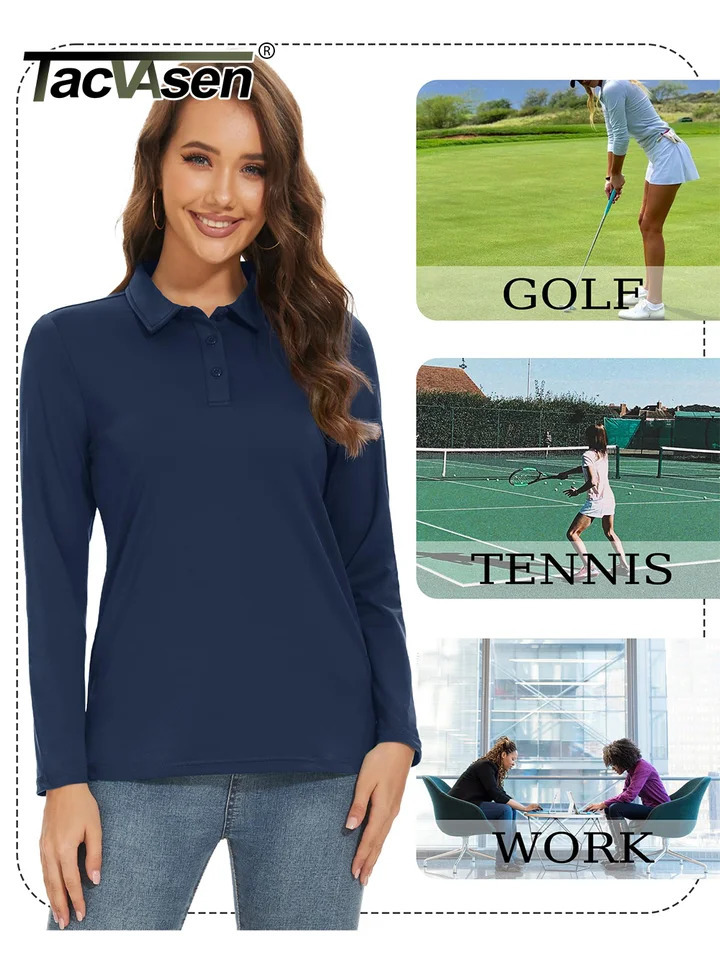 TACVASEN UPF 50 Golf Polos Shirts Womens Quick Dry Long Sleeve Polo Tshirts Outdoor Traning Hiking T Shirt Pullover Tops 250814