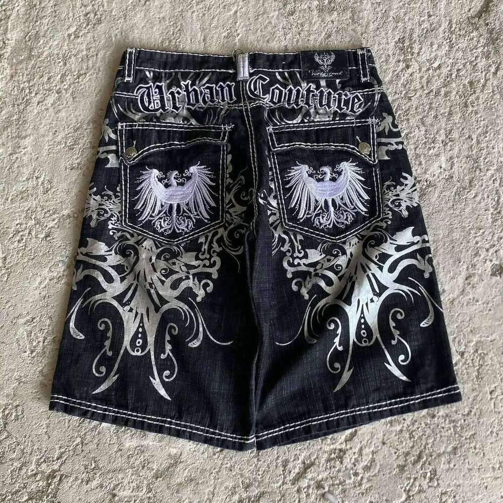Streetwear Denim Mens Embroidery American Hip Hop Printed Loose Gothic Retro Haruku Fashion Y2K New Shorts