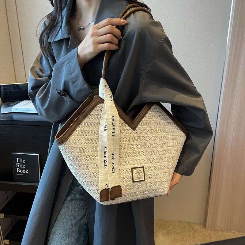 Woven Straw Women's Large Capacity New Summer Versatile Shoulder Texture Popular Commuter Tote Bag