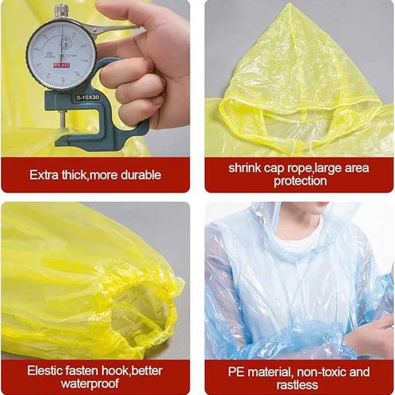 Disposable Rain Poncho Adult Waterproof 5 Multipack Emergency Clear Raincoat Ponchos with Caps for Travel Festival Theme Parks Y250814