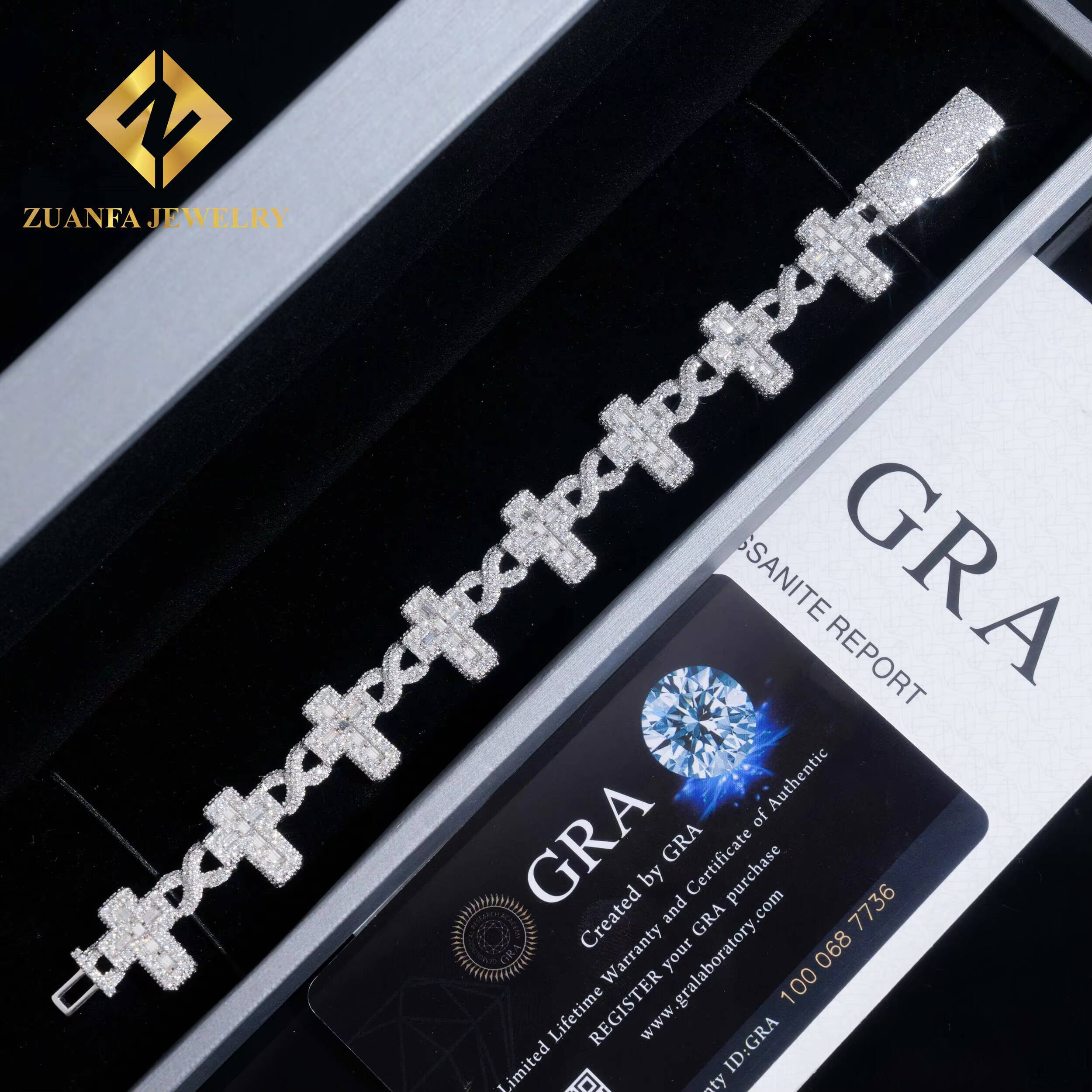 Hot Selling Rapper Hip Hop Style Moissanite Bracelets 925 Silver Infinity Cross Moissanite Cuban Link Chain Bracelet