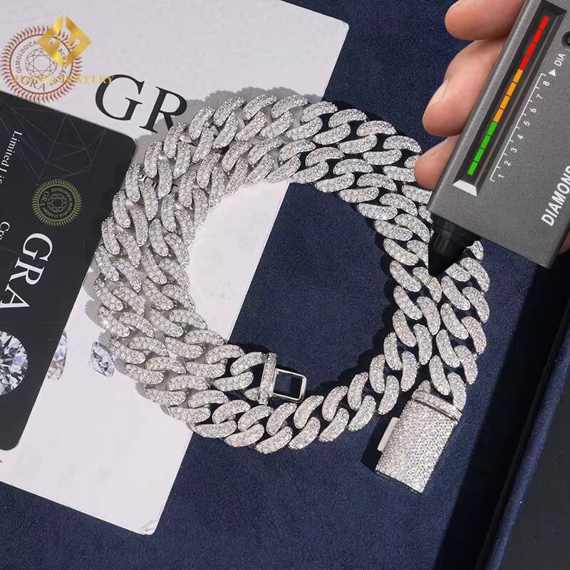 12mm Cuban Link Chain 925 Sterling Silver VVS1 Moissanite Fashion Pass Diamond Tester Fire Jewelry S925 Iced Out Hip Hop