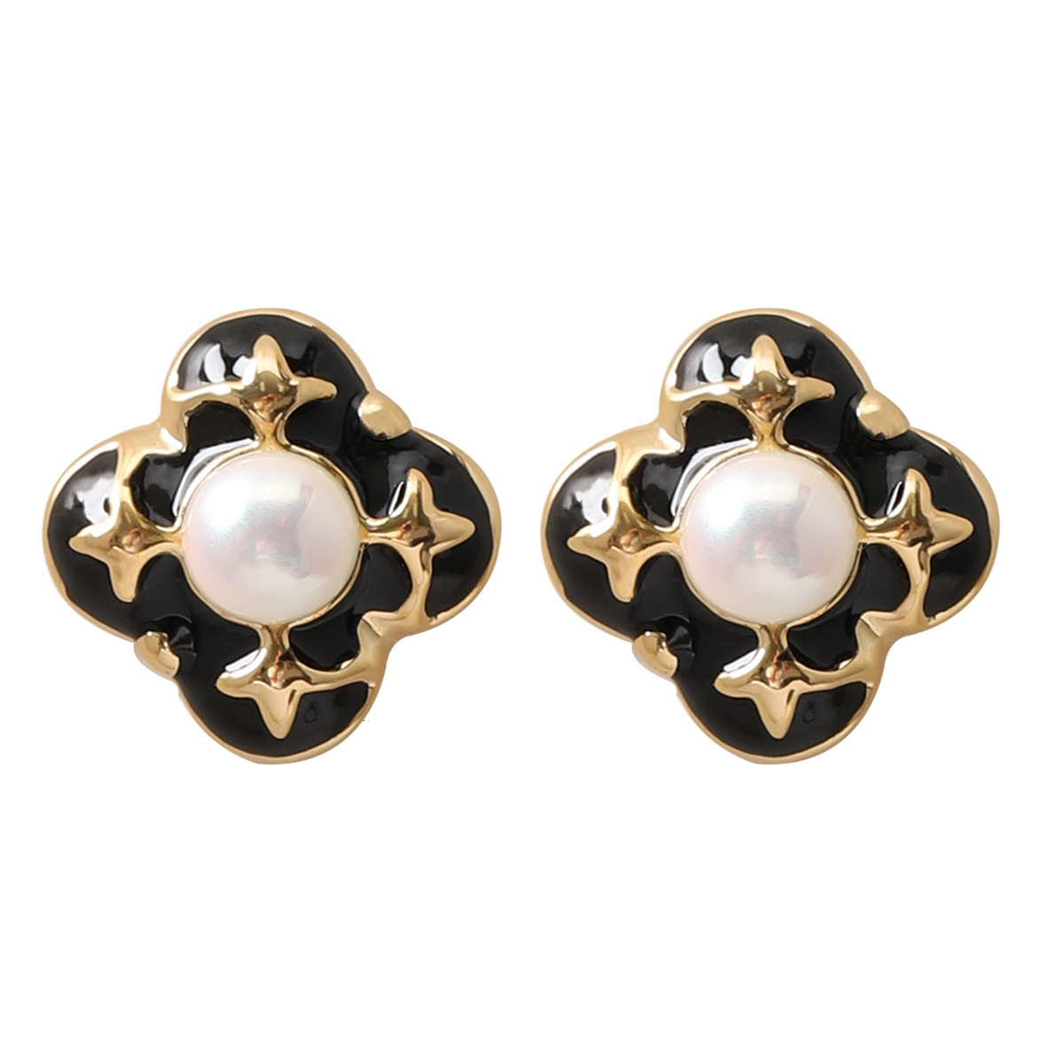 French Gentle Temperament Style Oil Drop Pearl Inlaid Four-Leaf Clover Earrings for Women Unique Personality Versatile Sier Needle Ear Jewelry