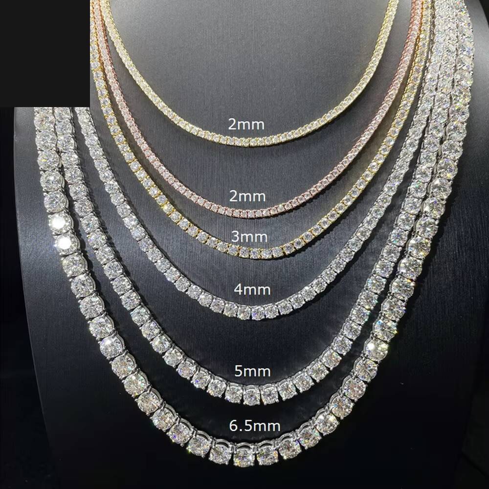 JINAO Fine Moissanite Jewelry Hip Hop 925 Silver Rose Gold Yellow Gold Chain 3mm D VVS1 Men Moissanite Tennis Chain Necklace