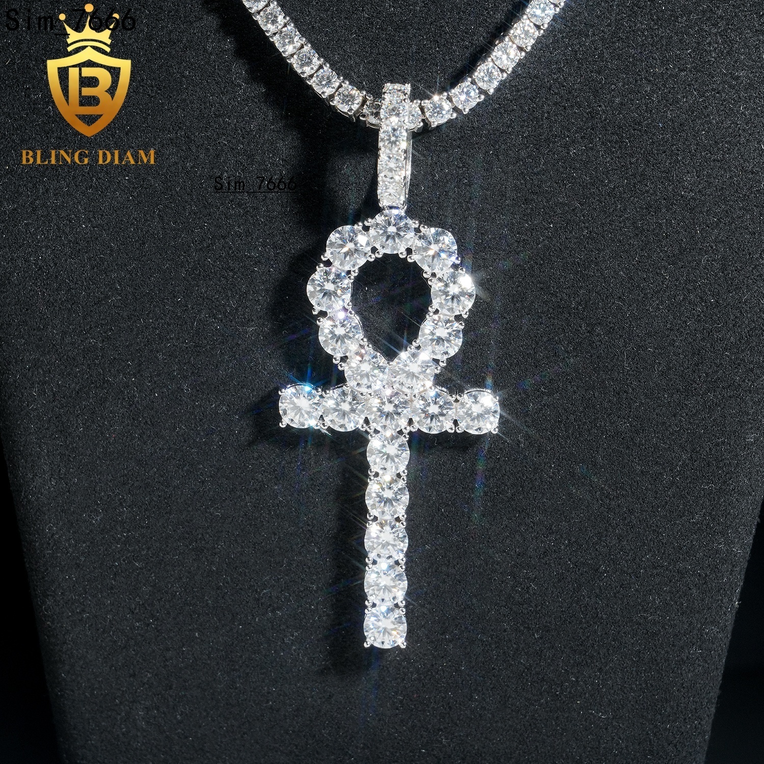 Wholesale Price Bling Hip Hop Jewelry Moissanite Iced Out Ankh Cross Pendant 925 Sterling Silver Diamond Fine Men Women