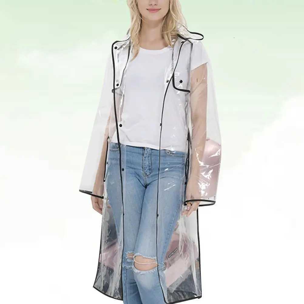 Eco EVA Black Raincoat Lightweight Transparent Hooded Women Slicker Mid Long Outdoor Cycling Rainwear WindPROof Y250814