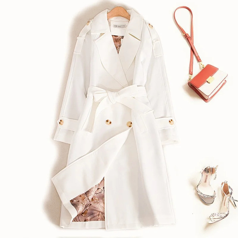 Trench Coat Womens Long Windbreaker Spring Autumn Doublebreasted Belt Outerwear White Pink Black Blue Camel Casual Overcoat 250805