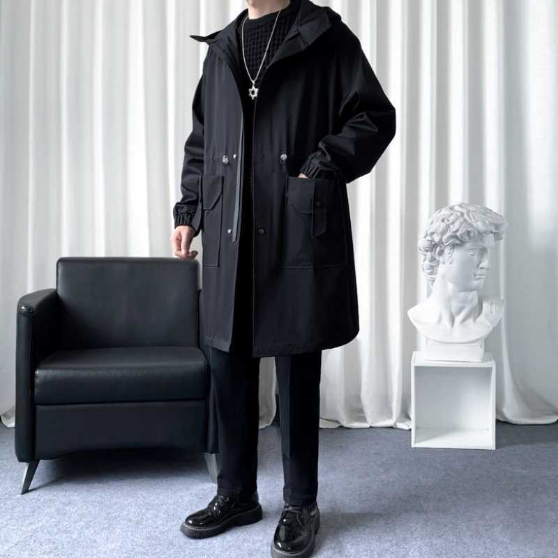 New Autumn Solid Color Mens Hooded Jacket Daily Casual Long Windbreaker Warm Windproof Extended Jacket. M-3XL W250815