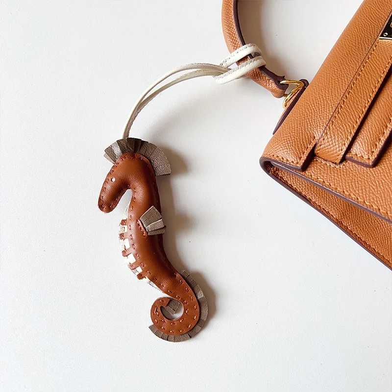 New Real Leather Lovely Hippo Bag Charm Handbag Seahorse Drop Decoration Hanging Ornament Keychain 5 Colors Y250815