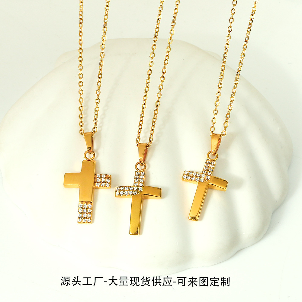 Titanium Cross Non-Fading Jewelry for Women Light Niche High-End Feel Stainless Steel Zircon Necklace Pendant Jewelry for Women