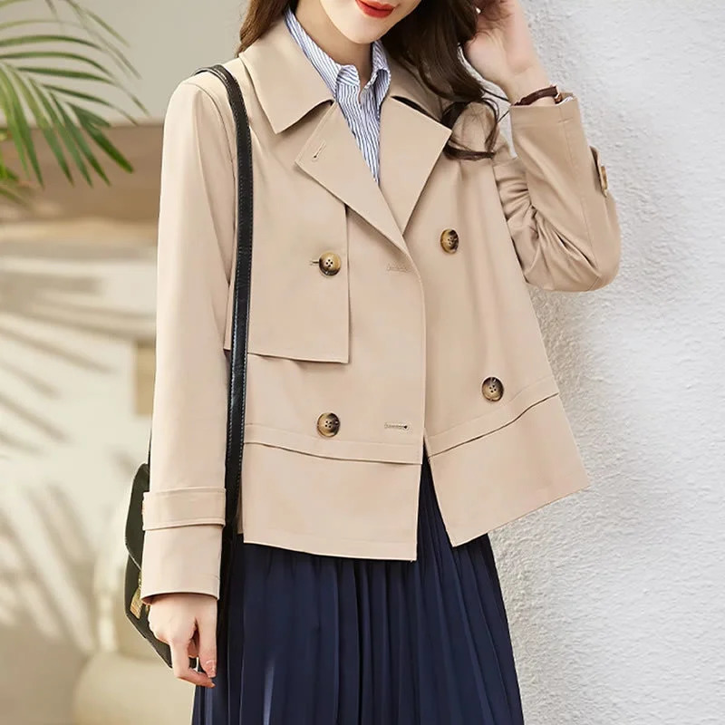 Spring Autumn Women Trench Coat Korean Solid Double Breasted Short Windbreaker Female Casual Tops Outerwear Gabardina Mujer 250805