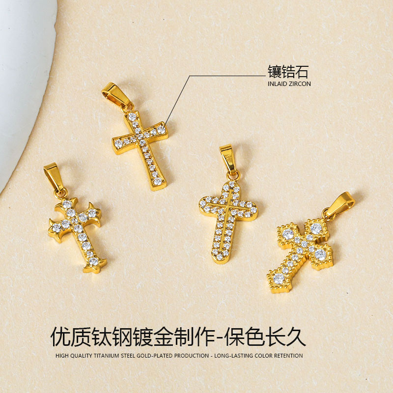 Cross Necklace Accessories Dopamine Micro Pave Zircon Single Dia Small Titanium Steel Metal Pendant DIY Materials Jewelry for Women