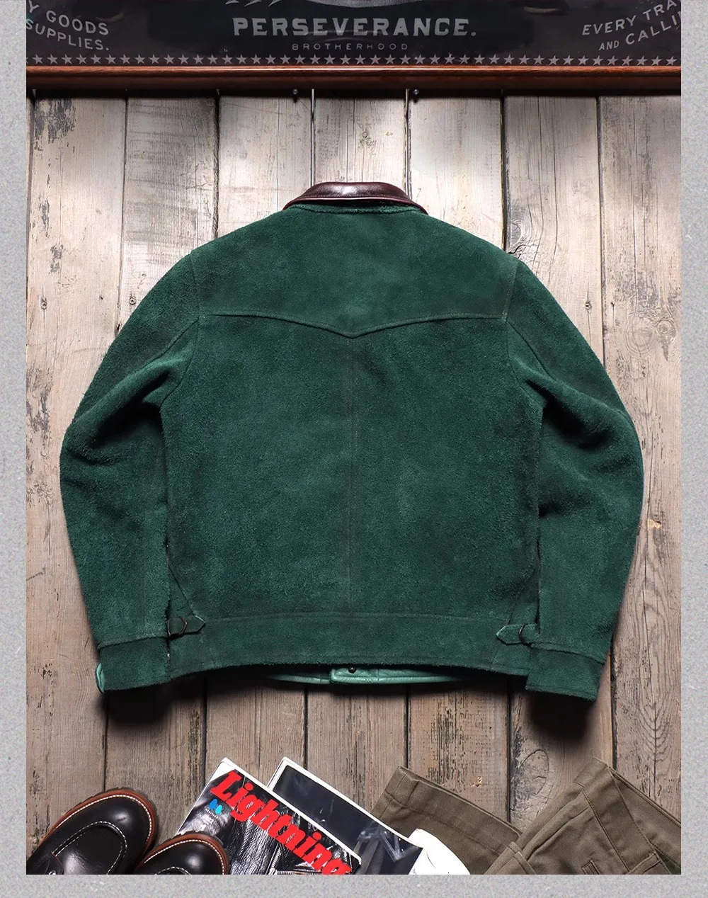 YRTop. Vintage 100% leather jacket.Casual Cow suede leather coat.Classic real leather cloth.American retro western 250808