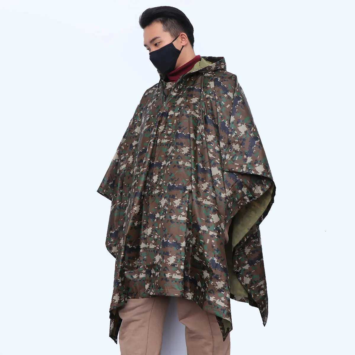 Camouflage Raincoat Cloak Waterproof Multifunction Adults Man Suit Hiking Fishing Hunting Outdoor Activities Poncho Tent Mat Y250814