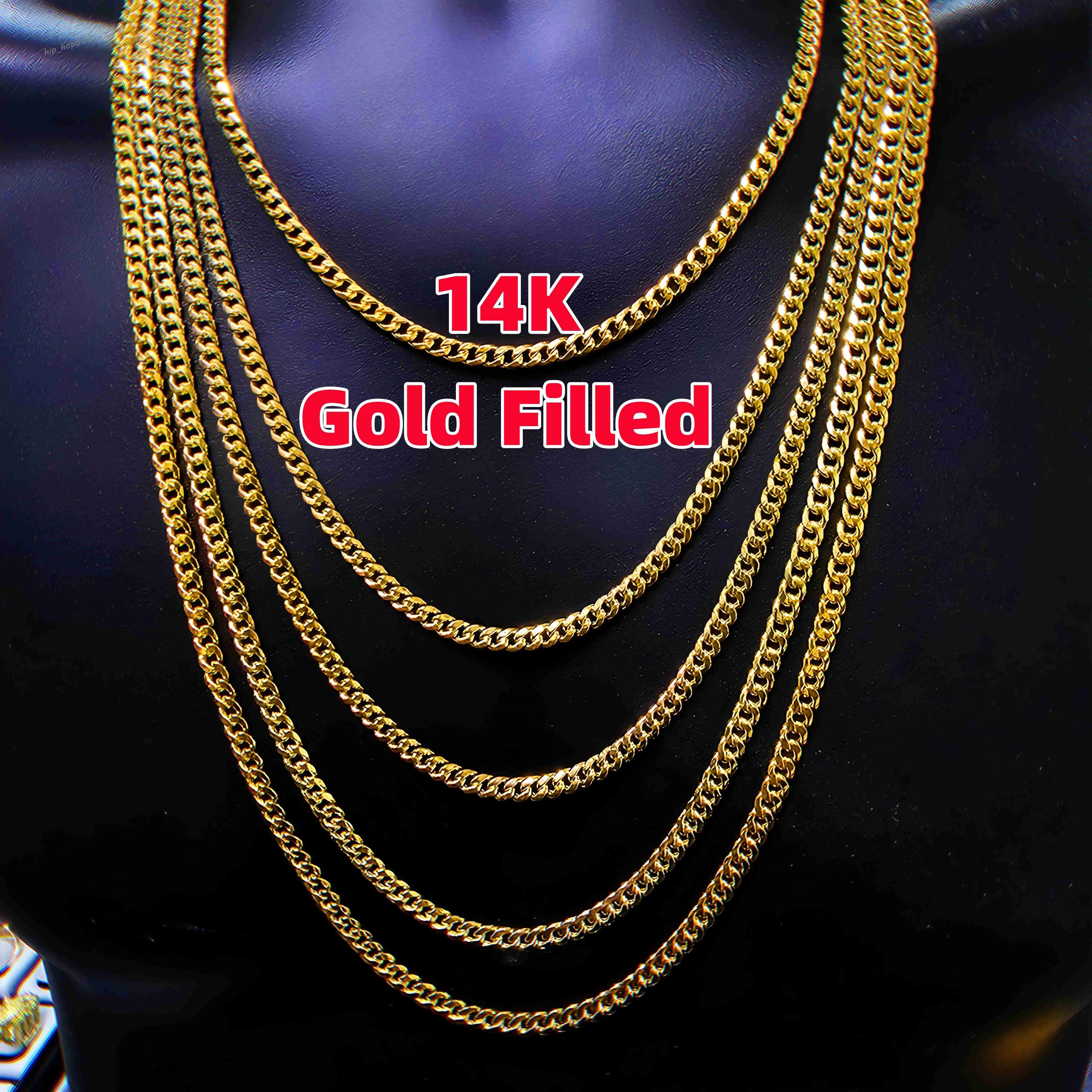 Wholesale 14K 18K Gold Filled Cuban Link Chain Bracelet Iced Out Hip Hop Necklace Fine Jewelry Men Women