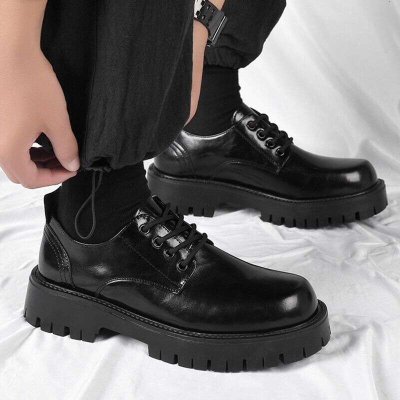 Leather Spring British Thick Sole Casual Derby Shoes Men's Formal Wedding Black Low-top Martin Boots