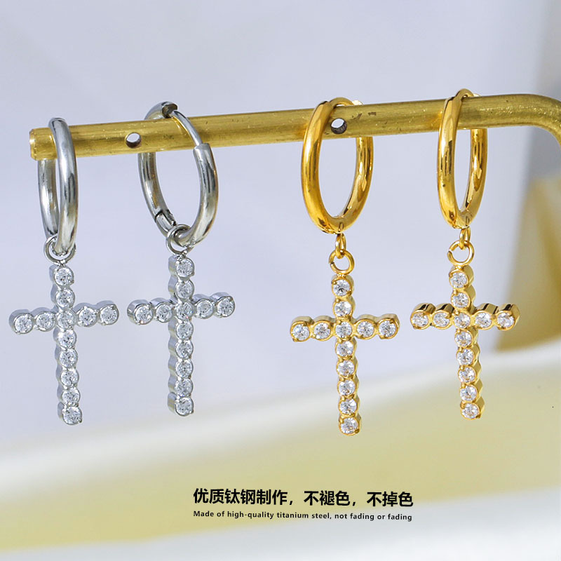 Titanium Steel Zircon Non-Fading Cross Anti-Allergy Beach Earrings for Women Summer Elegant Light High-End Feel Jewelry for Women
