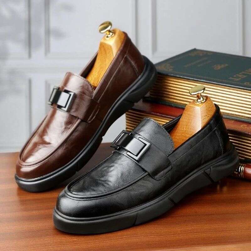 One Genuine Lazy Bean Foot Covers, Loafers, Versatile Brown Business Casual Leather Shoes, Men's Shoes