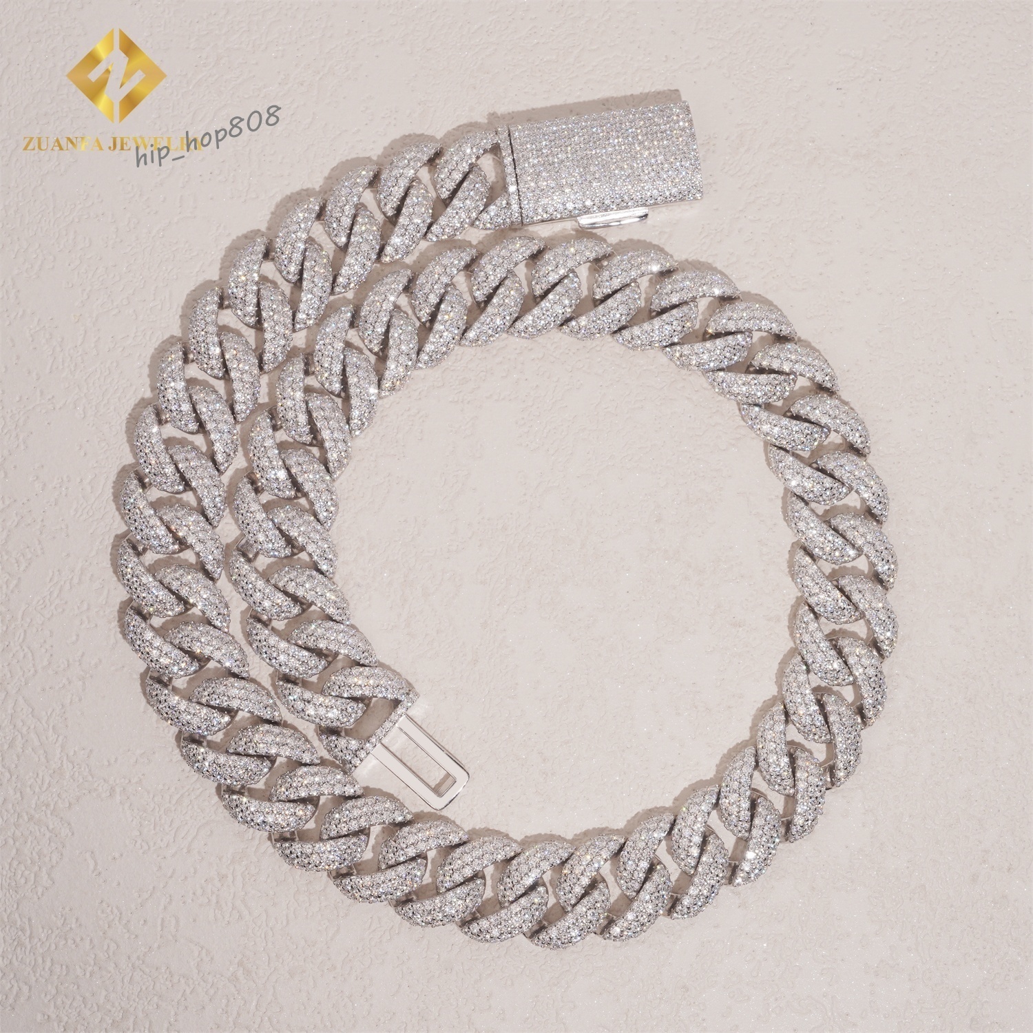 GRA Certificate Hip Hop Jewelry VVS Moissanite 18mm Cuban Link Chain Iced Out 925 Sterling Silver Men Fashion Chain Necklace