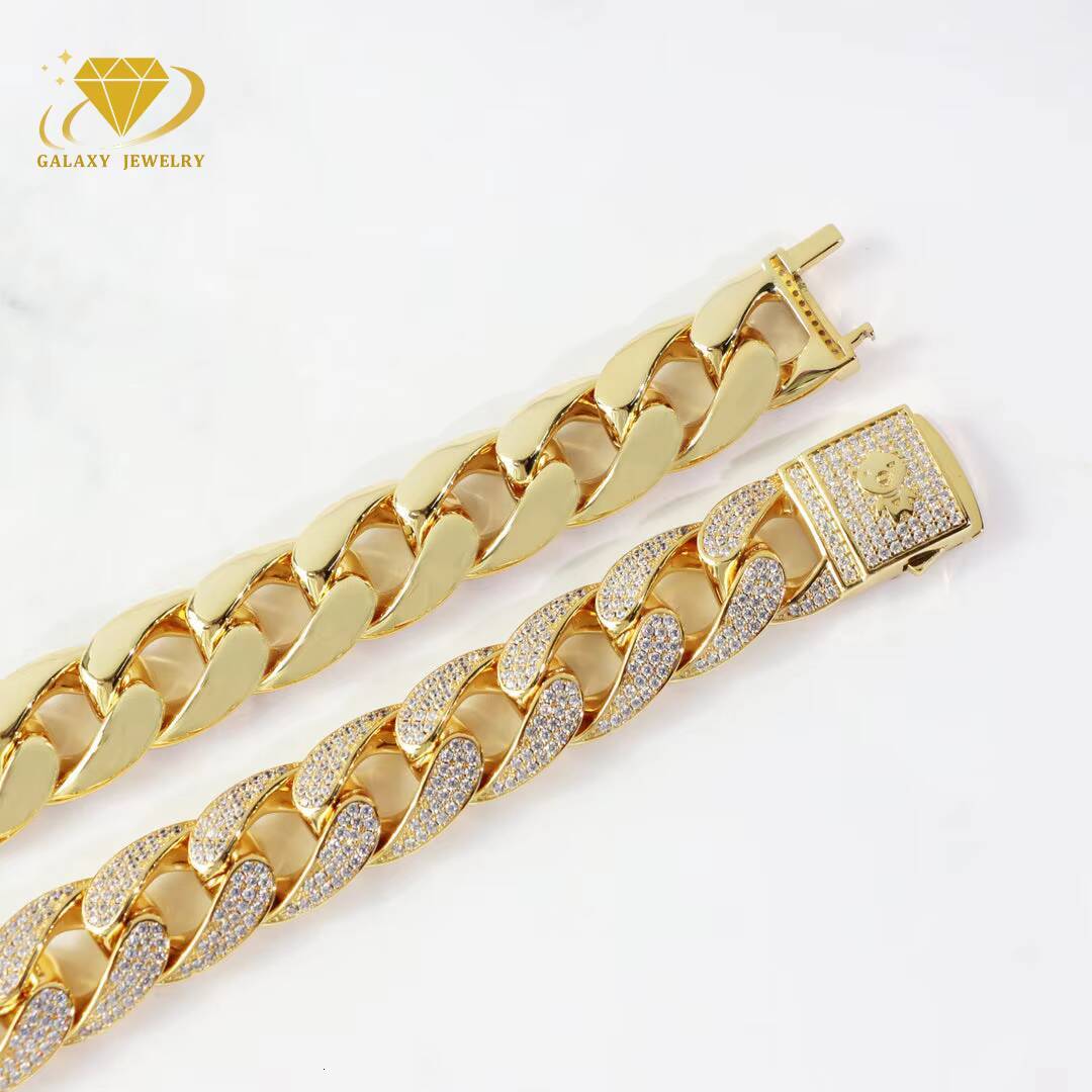 Iced Out 3rows Hook Cuban 12mm 14mm 16mm 18mm 20mm Pass Diamond Tester Silver 925 Jewelry Vvs Moissanite Miami Cuban Link Chain