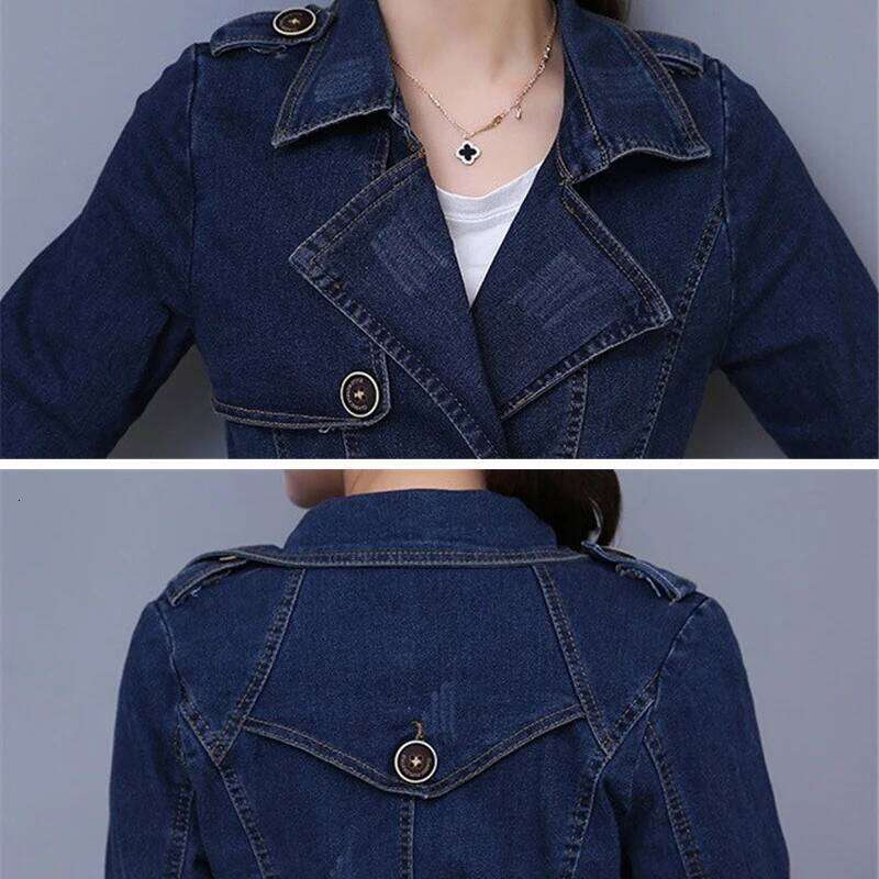 Designer Clothing 2025 Autumn Denim Coat Women Double-Breasted Full Sleeves Vintage Windbreaker Female Long Jean Jacket Outerwear Tops