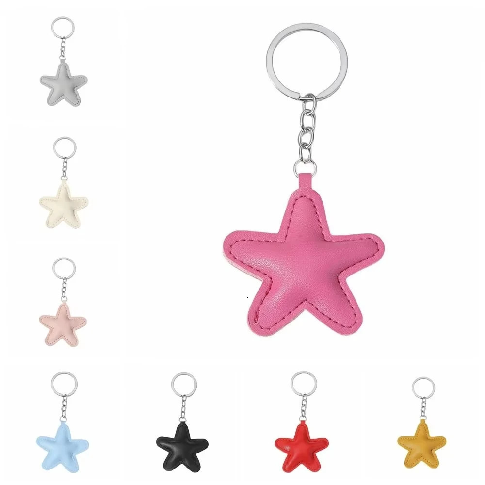 1pc Star Shape Keychain PU Leather Keyring Classic Car Key Holder Bag Hanger Colorful Pendant Simple Decoration 250804