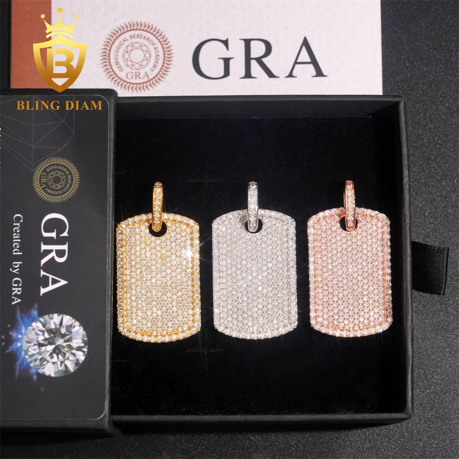 Ready to Ship Three Color Dog Tag Pendant Hip Hop Moissanite Pendant 925 Silver Pass Diamond Tester Rapper Jewelry