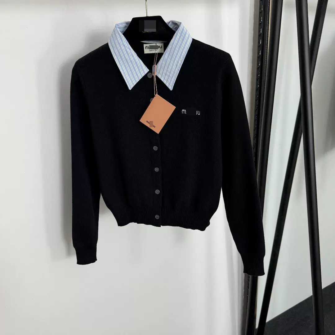 New British-style logo embroidered detachable striped lapel sweater for women in autumn and winter, designer sweater, long-sleeved knitted cardigan top