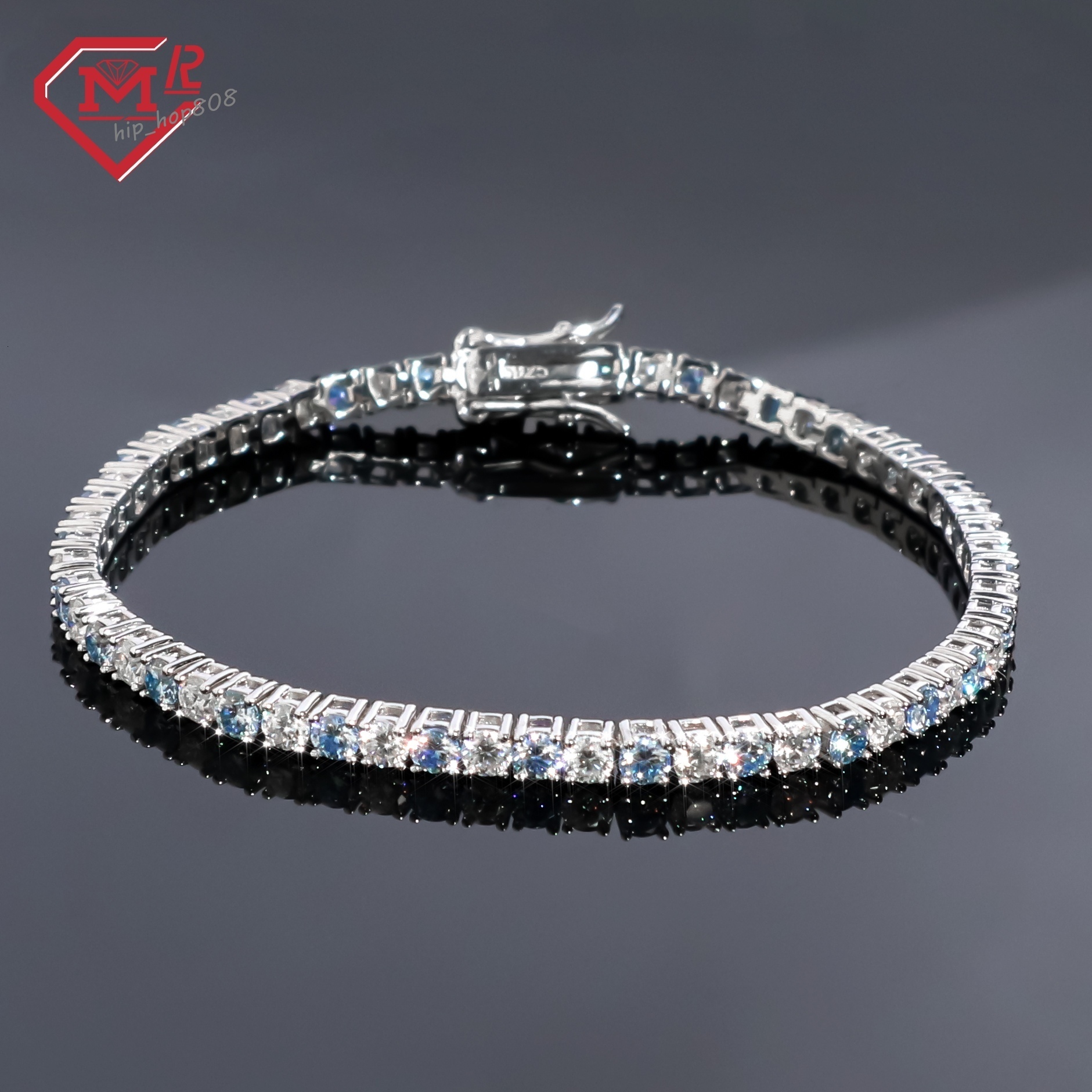 3MM Tennis Bracelet 925 Sterling Silver Luxury Blue and White Stone Tennis Moissanite Tennis Chain