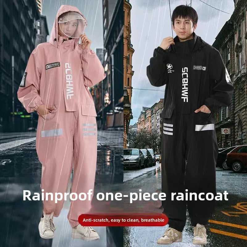 One-piece Motorcycle Riding Raincoat Hooded Waterproof Outdoor Dustproof Lightweight Work Clothes Rider Raincoat for Men Women Y250814