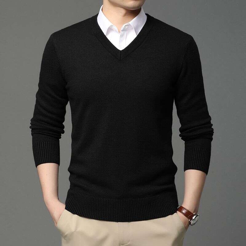 2025 High Quality New Fashion Brand Woolen Knit Pullover V Neck Sweater Black For Autum Winter Casual Jumper Men Clothes