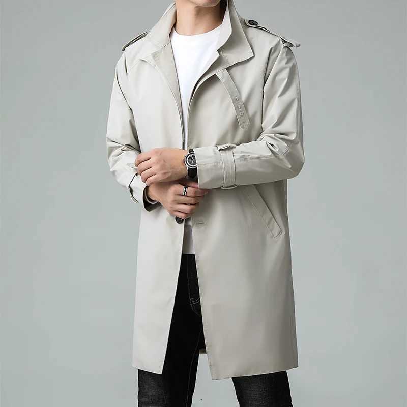 Mens Business Trench Coat Autumn Fashion Solid Color Simple Mid-length Business Double Layered Collar Coat Mens Casual Jacket W250815