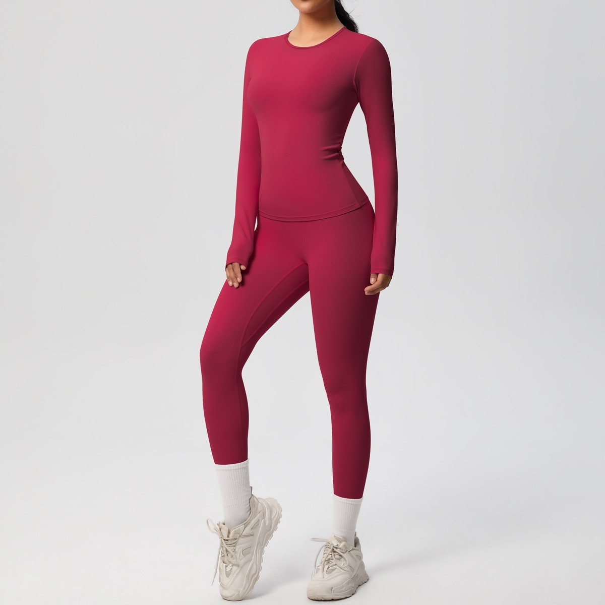 Quick Dry Naked Feel Skin Friendly Tight Long Sleeve Yoga Set Outdoor Running Slim Fit Fitness Pants Sports Outfit Women