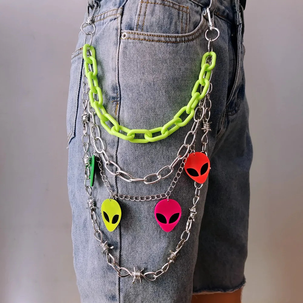 Punk Rock Metal Pants Waist Chain Men Women Key Chain Skeleton Pendant Ring Wallet Keychain Jeans Unisex Hip-hop Jewelry Gift 250811