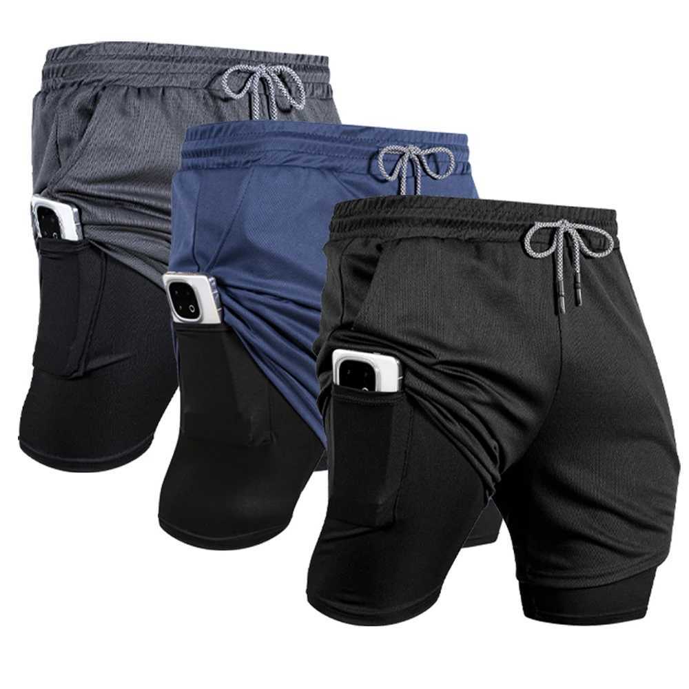 Mens Fitness Training Shorts Summer 2 in 1 Quick Dry Breathable Running Shorts Men Jogging Outdoor Sports Shorts Male Clothing Y250814